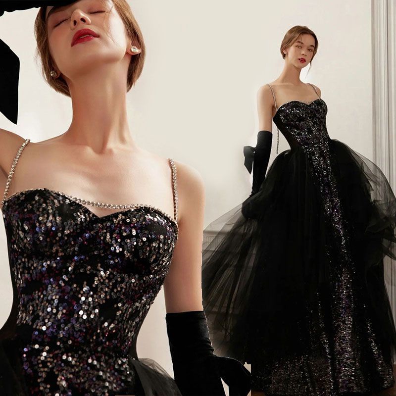 Black Party Dress Evening Off-shoulder Prom Gown Wedding Dress Evening Dress