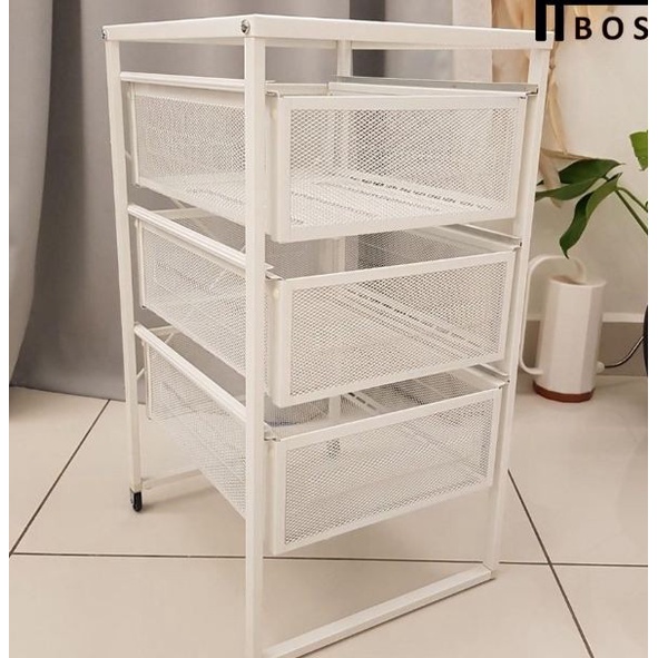 Promo Rak Besi 3 Susun, Rak Troli Laci, Lemari Kecil Beroda 3 Susun Lenna Terbaru Laci