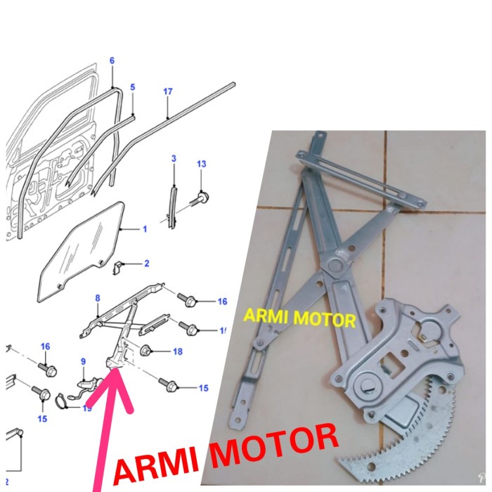 Regulator Power Window Depan Kiri/Penumpang Ford Everest & Ranger. Kode Hk212