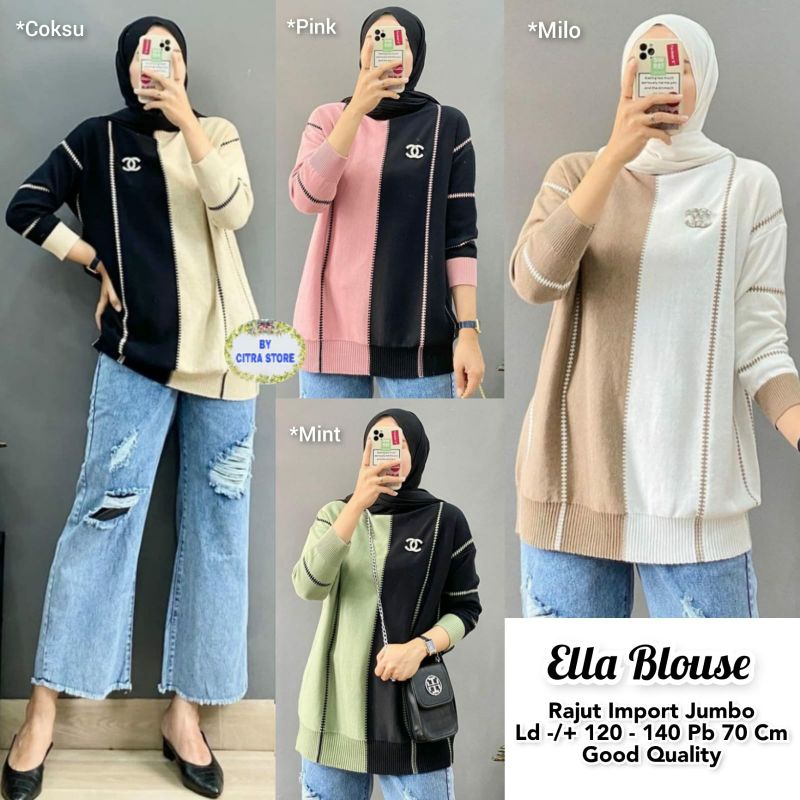 STYLISH MODERN Blouse rajut import jumbo LD 140 salur garis