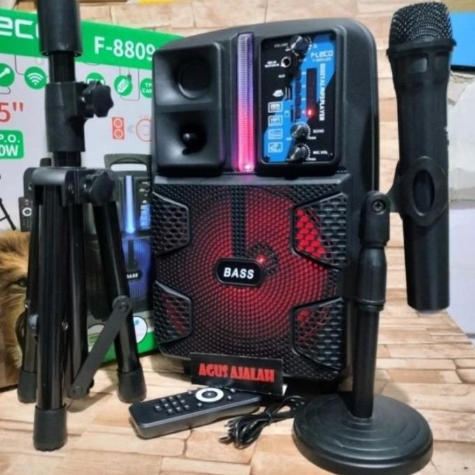 Speaker Bluetooth Karaoke 8.5" Fleco F 8809 + Stand + Mic Wireless