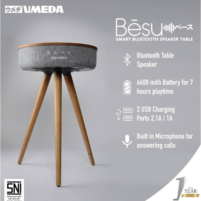 Umeda BESU Bluetooth Speaker Table Minimalis Cokelat 88Watt