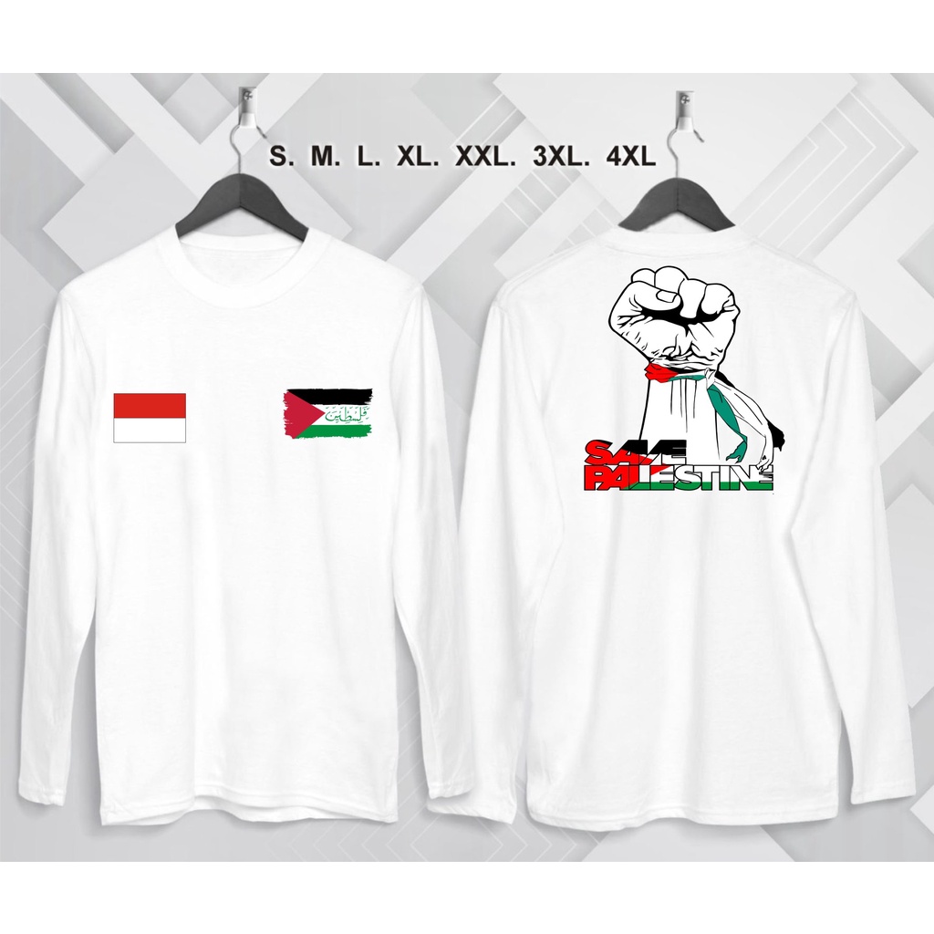 Kaos Palestina Bendera Indo Save Palestine New Lengan Panjang Palestine Crew Neck Kaos Murah Kaos Pr