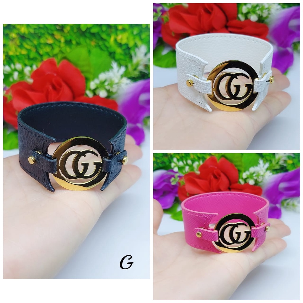 Gelang titanium kulit perhiasan wanita jewelry f-h