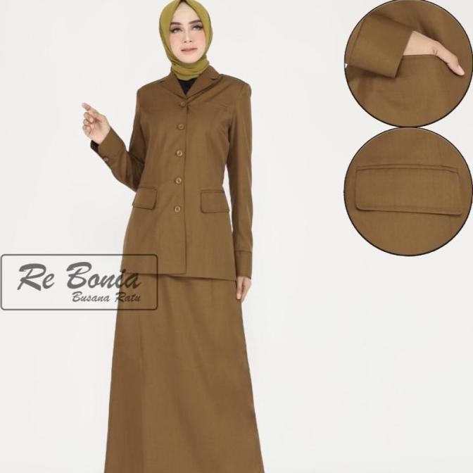 Stelan Blezer PNS Wanita Khaki Tua Pemda Aceh Kerah Jas Set Rok A