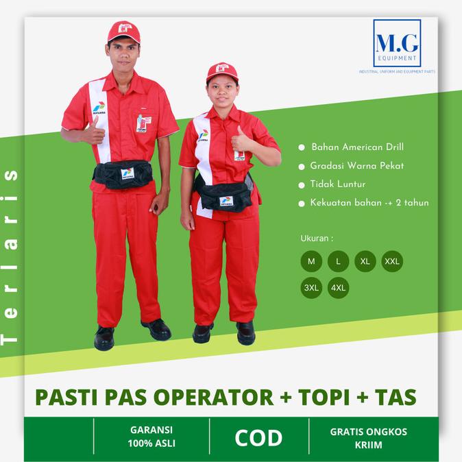 (PROMO) Seragam Pertamina Pasti Pas+Topi+Tas|Baju Operator Pria Wanita