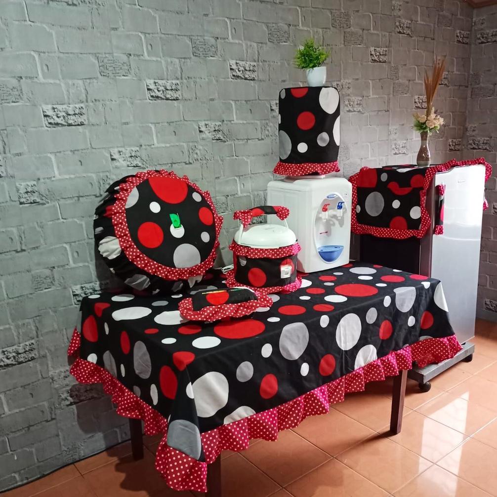 Murah [Cod] Kitchen Set 8 Pcs Taplak Meja Makan Sarung Galon Mejikom Magicom Cover Tutup Kulkas Tudu