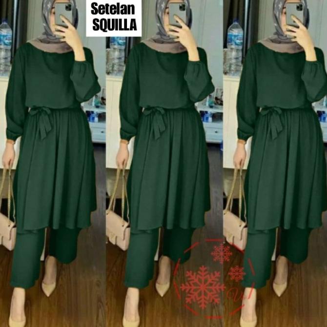 Setelan Tunik Baju Celana Kulot Wanita Set Casual Jumbo Polos Panjang