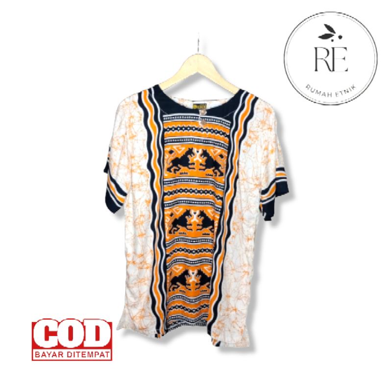 Baju kaos etnik motif kuda dasar putih/ baju pria wanita/ baju santai/ baju etnik kuda