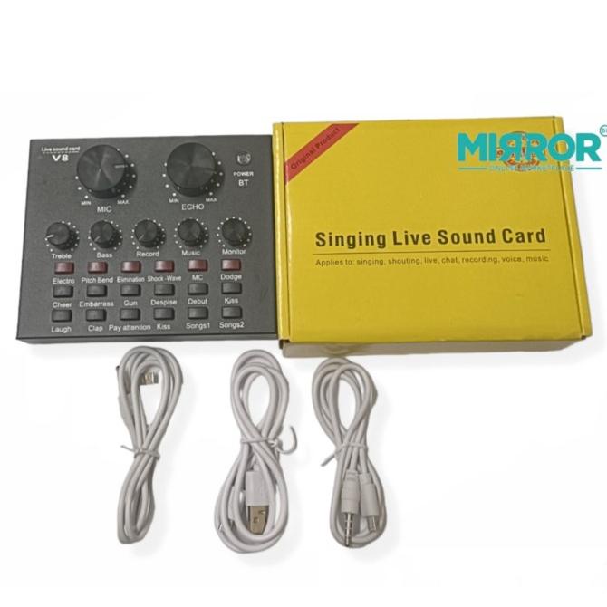 Satu Paket Alat Karaoke Mixer Mini Soundcard V8 & 2 Mic Gratis Spliter