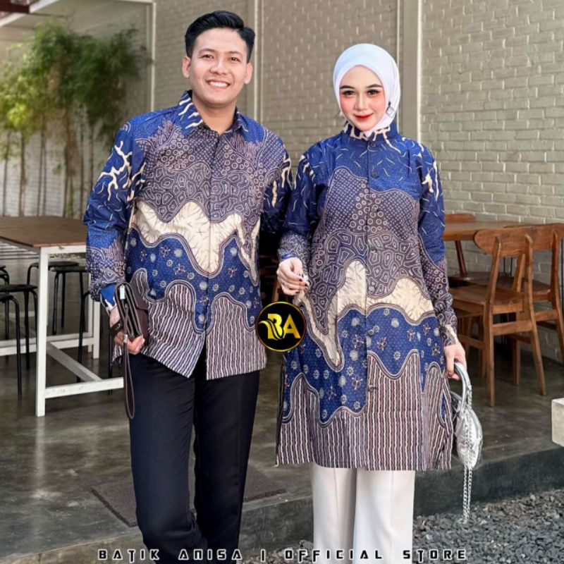 (bisa ecer) couple batik tunik kancing kemeja anisa kera shanghai