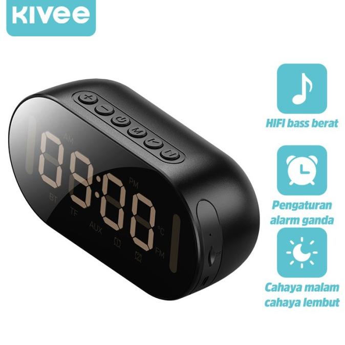 KIVEE Speaker Portable Bluetooth LED Alarm Clock Bluetooth Speaker FM
