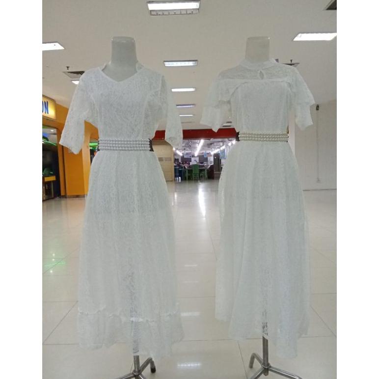 Murah 2602 2573 2646 Long Dress Gaun Panjang Full Brokat Gliter Khusus Warna Putih Free Belt High Ne