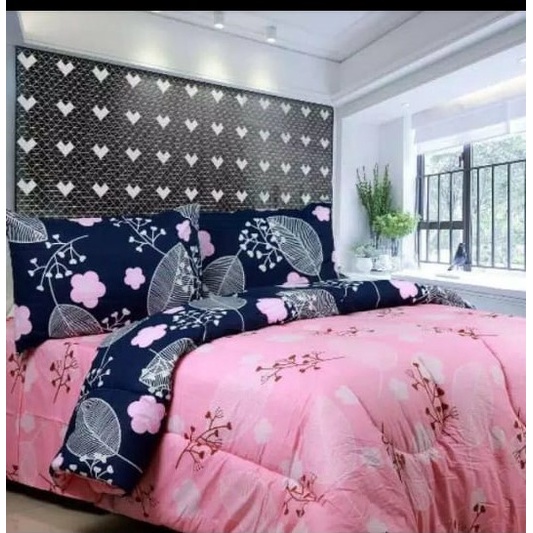 Kain Katun Meteran Motif Bunga Sakura Navy and Pink Katun Lokal