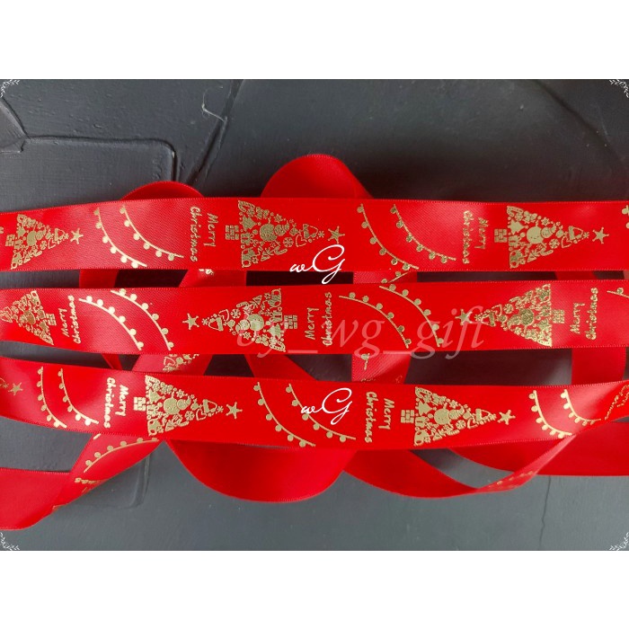 

Pita Natal Christmas - Satin - Merah / Hijau - Emboss H ; Lebar 2.5 cm