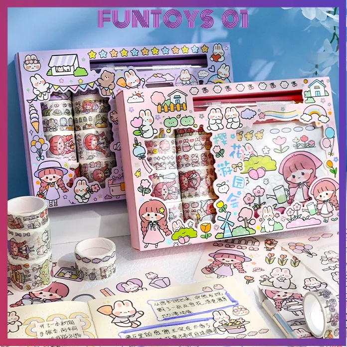 

<Cod>Stiker 1 Set Box Kter Lucu + Pisau Cutter + Roll Stier 10 X10/ 1 Set Stiker Kter Lucu Cute