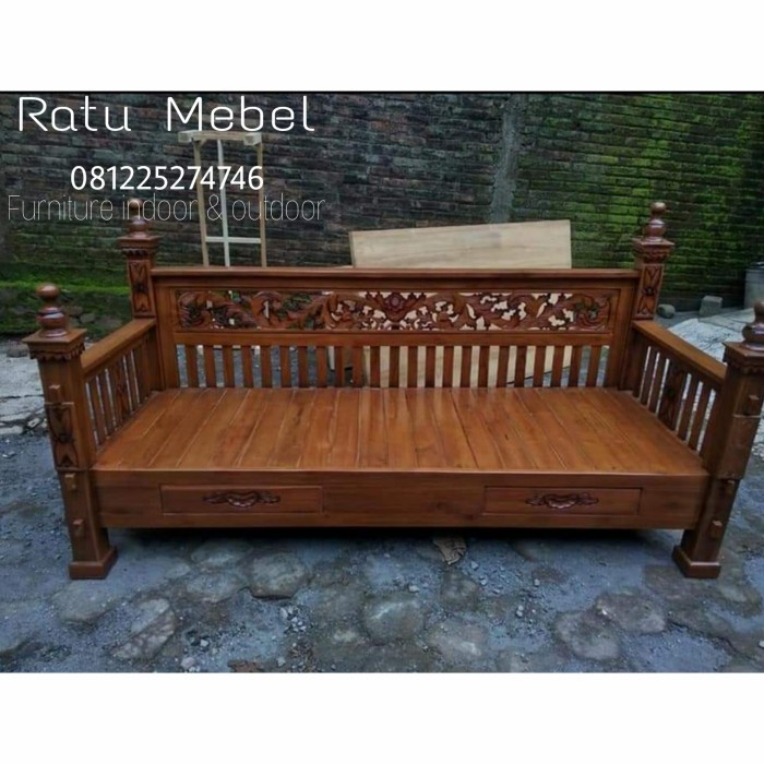 UJ 447 Bangku kayu panjang sandaran dari kayu jati / kursi bale bale