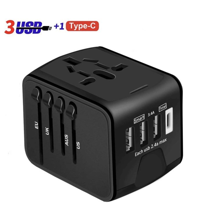 Charger Travel Universal Travel Adaptor 3 Port Usb + 1 Type C