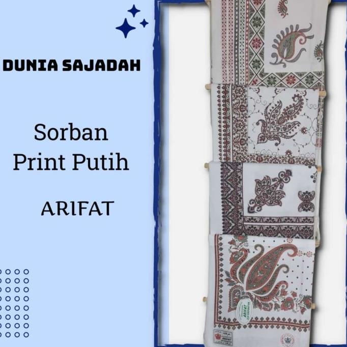 Sorban Kashmiri Print Motif Bordir White / Sorban Sablon Putih
