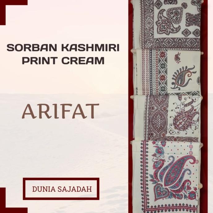 Sorban Kashmiri Print Motif Bordir Cream / Sorban Sablon Cream
