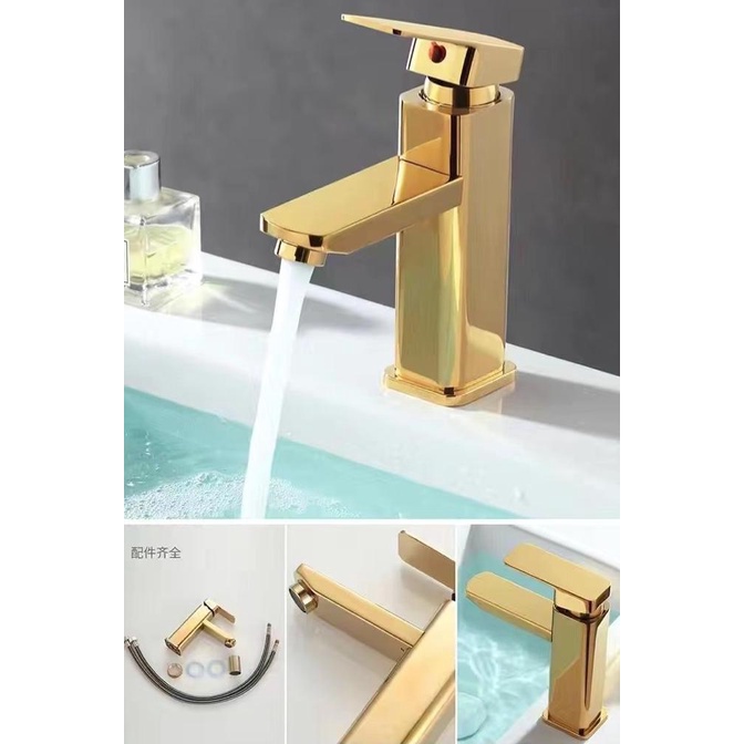 Kran Washtafel Air Panas Dingin SS 304 Kepala Up-Down Gold L1764