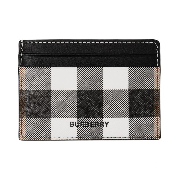 

Check and Leather Card Holder Dark Birch Brown