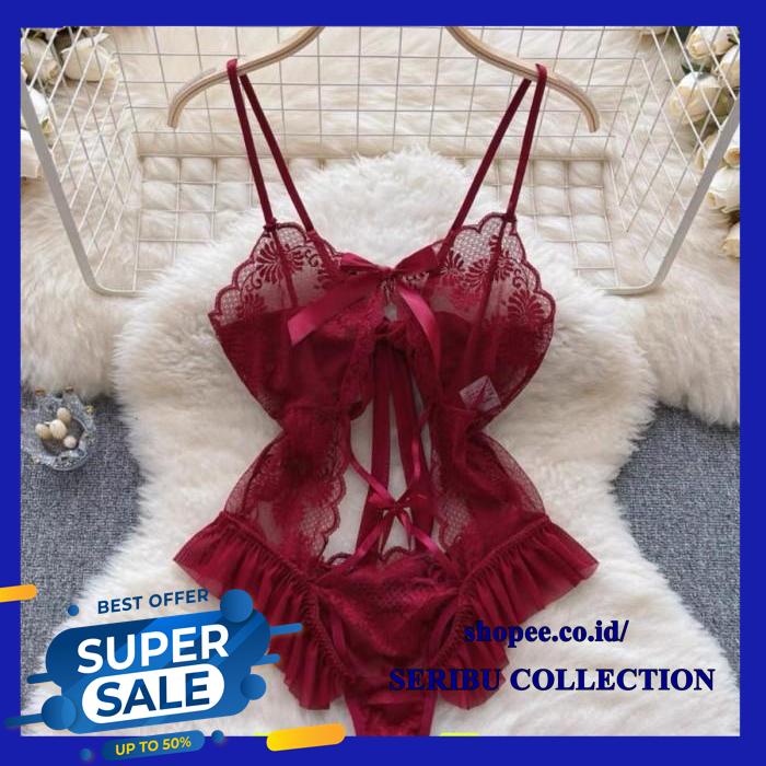 LINGEREI WANITA OPEN JUMPSUIT PITA RENDA TRANSPARAN BAJU TIDUR  DIJAMIN GRATIS ONGKIR