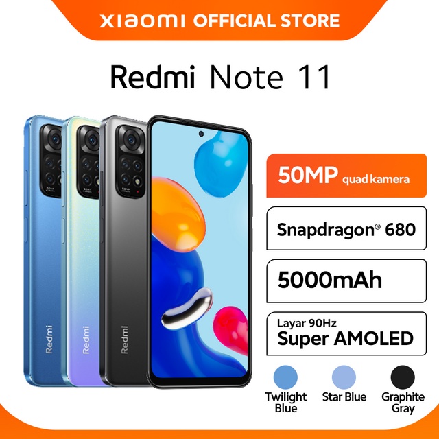 Official Xiaomi Redmi Note 11 (6/128GB) Snapdragon� 680 50MP AI Quad
Kamera Layar AMOLED FHD+ 6,43" 90Hz 5000mAh