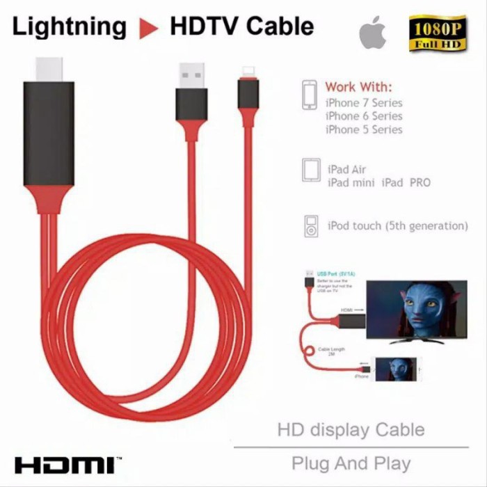 Promo Kabel Lighting To Hdmi / Hdtv Video Cable Iphone Ipad Ipod 2 Meter Ori