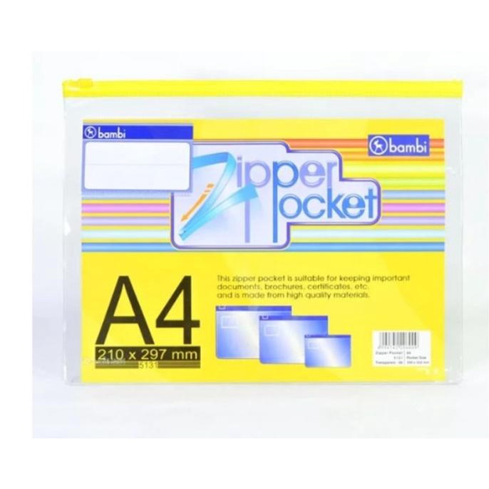 

Bambi Zipper Pockets & Wallets 5131 A4 Map Zipper Plastik Tebal Kode 588