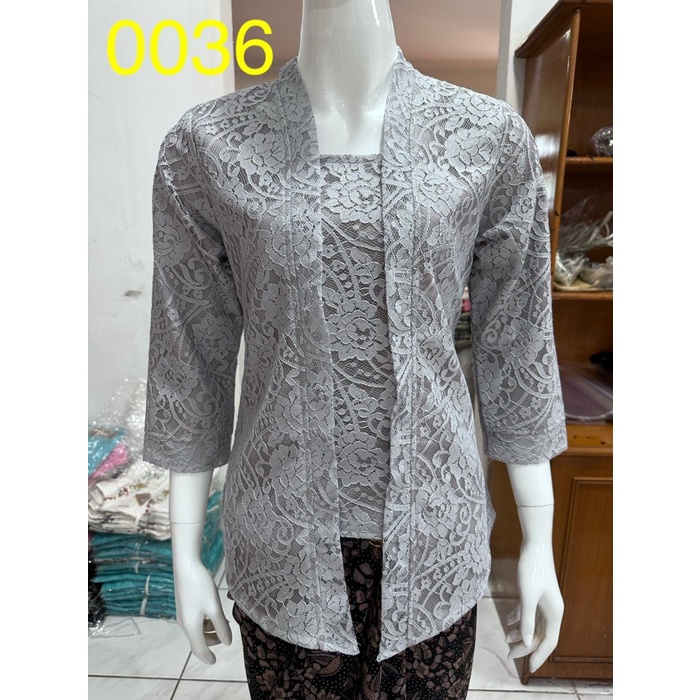 0036 Kebaya Kutubaru Full Brukat Alexuez Premium Abu Silver
