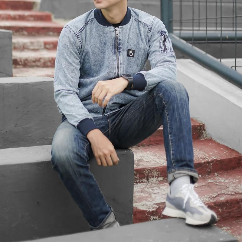 OMV JAKET JEANS BOMBER JAKET BOMBER JEANS BOMBER JAKET BOMBER DENIM BLUE DENIM JAKET BOMBER JIN BIRU