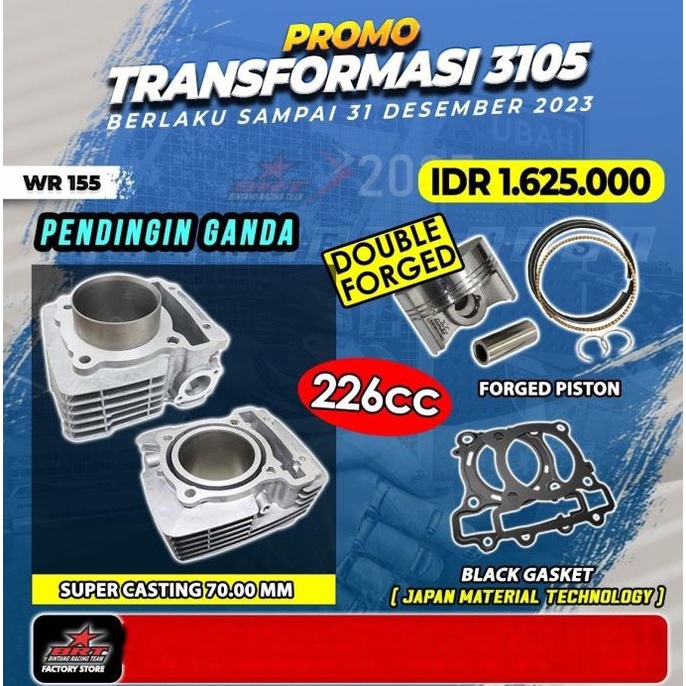 Paket Bore UP WR 155 - Block Casting - Piston 70 - BRT Promo 3105