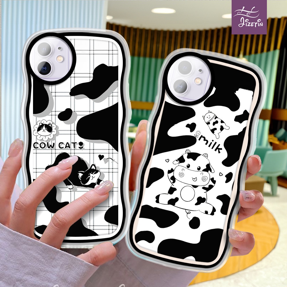 Kucing Hitam Putih Sapi Casing ph bentuk aneh untuk for iPhone 11 12 13 14 6 6s 7 8 se x xr xs max m