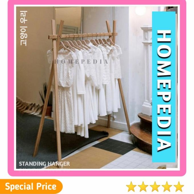 Standing Hanger Kayu / Gantungan Baju / Rak baju Pakaian