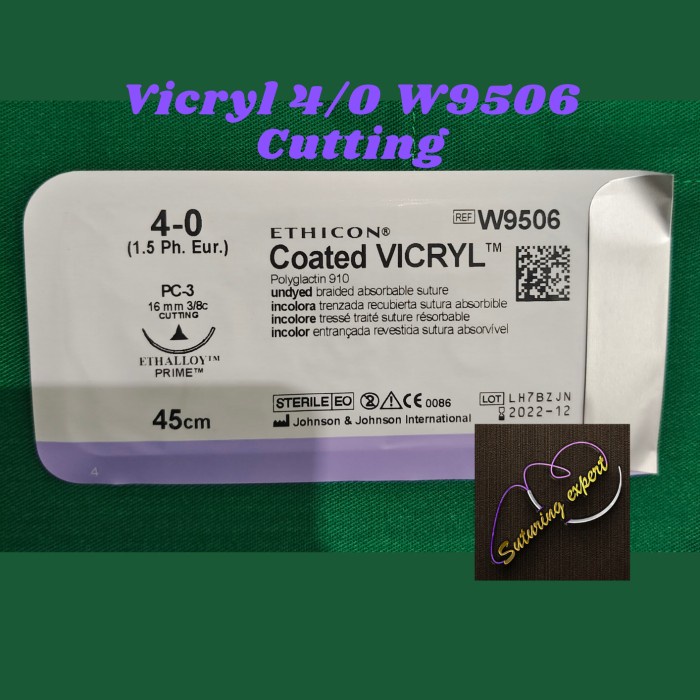 HE- Vicryl 4/0 W9506 Cutting ( PGA, absorb, Oral , Skin, undyed)