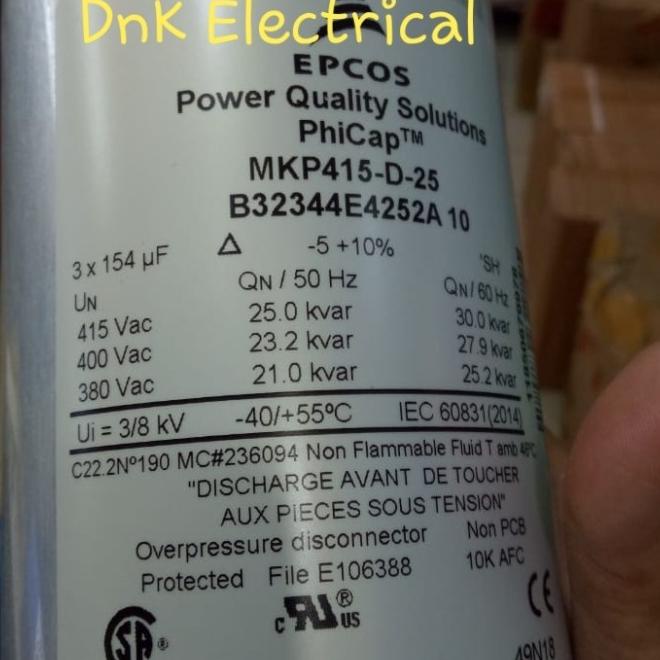 Capacitor/Capasitor/Kapasitor 25Kvar/25 Kvar 415V Epcos Mkp415-D-25