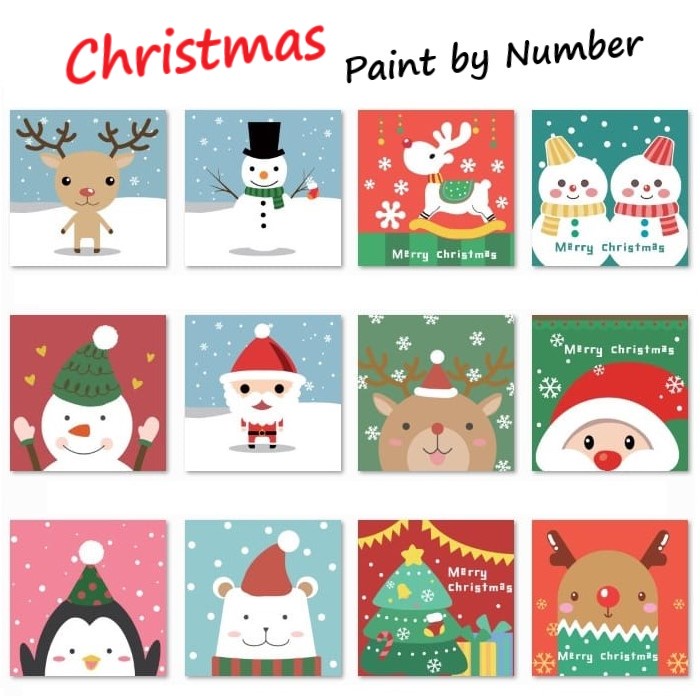 

[BS] Paint By Number Christmas Kanvas Natal Painting Kit With Frame Siap Warnai + Box