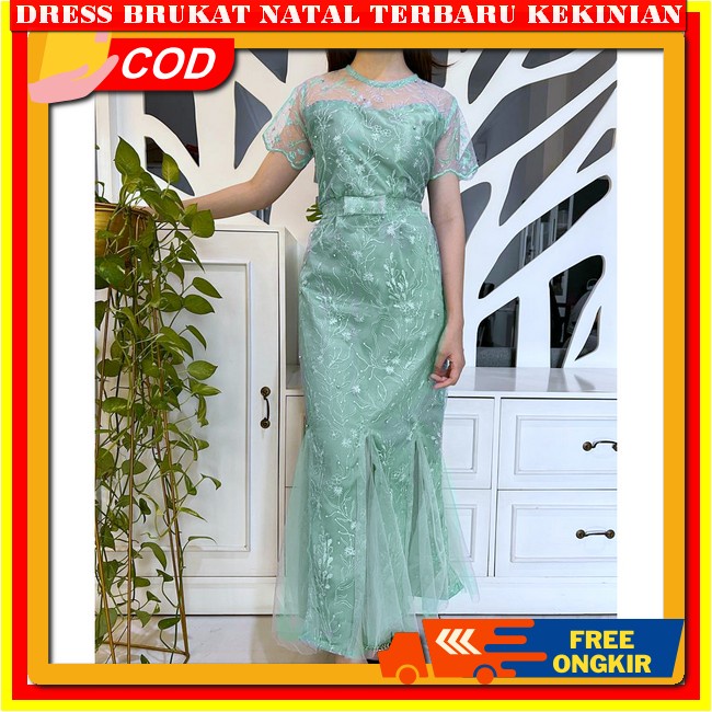 Dres Brokat Wanita Terbaru 2023 Drees Natalan 2024 Midi Drees Korean Style Dress Kondangan Brukat Mo