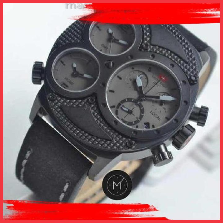 (BK MJT) JAM TANGAN PRIA SWISS ARMY SA-2178 TRIPLE TIME BLACK LEATHER ORIGINAL