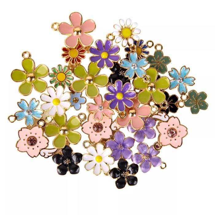 

TERLARIS - ENAMEL CHARM BANDUL MIX FLOWER BAHAN AKSESORIS KALUNG GELANG ANTING