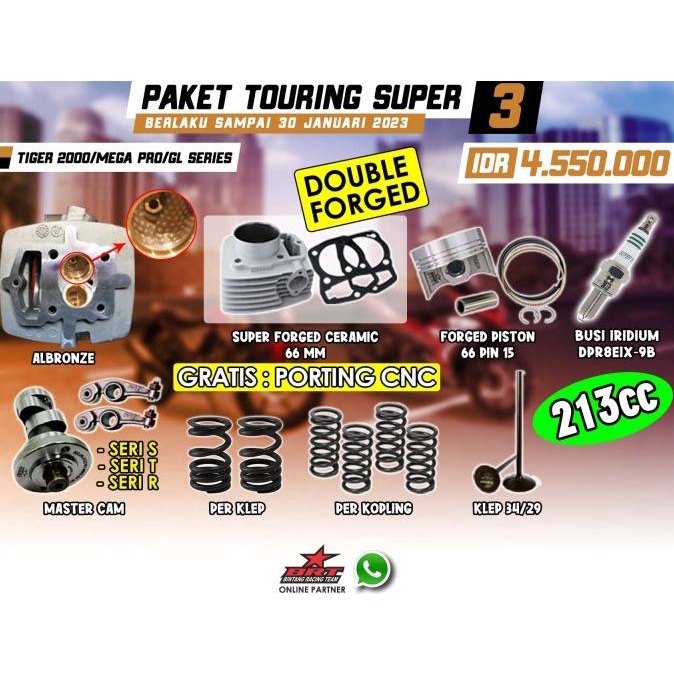 BRT Paket Touring Super 3 Tiger 213cc Head Porting-Cam-Block Ceramic