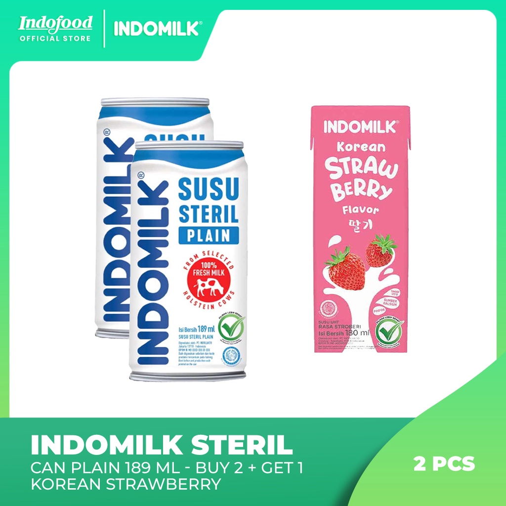 

Bundling 2 Indomilk Steril Can Plain + 1 pcs Indomilk Korean Strawberry