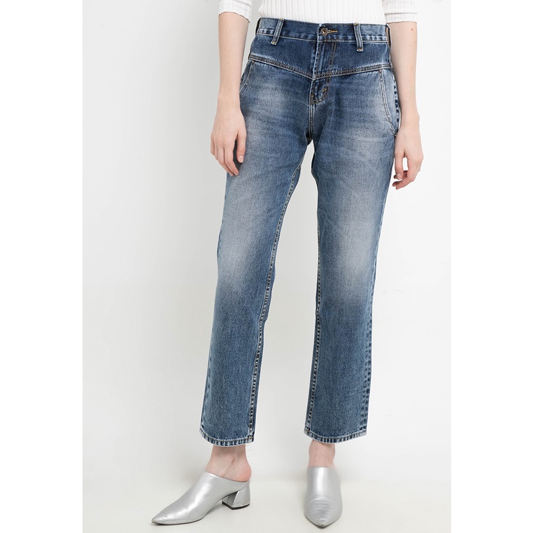Celana Jeans Lois Original Wanita Denim beraksen washed dengan desain straight cut yang chic 100% Asli Terlaris Fashion FTW274 Perempuan
