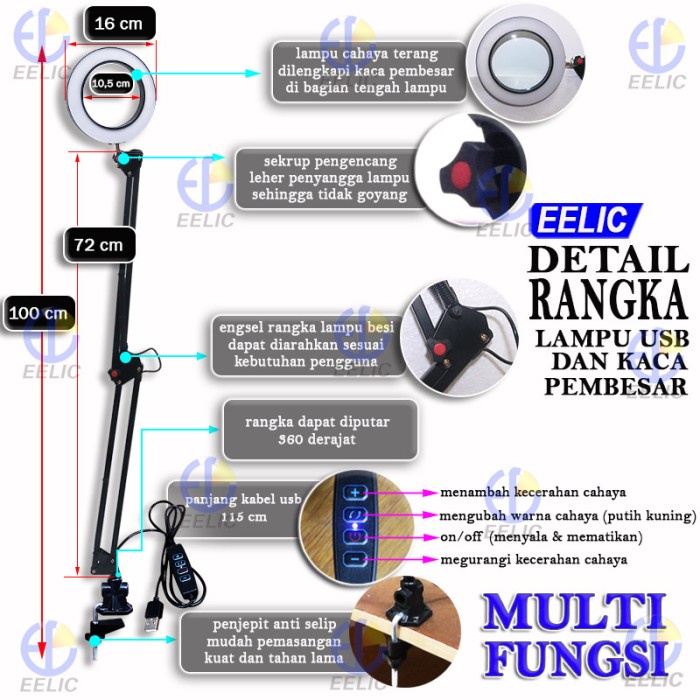 

Eelic Elc-J051 Lampu Meja Led Usb Dilengkapi Dengan Kaca Pembesar Mult