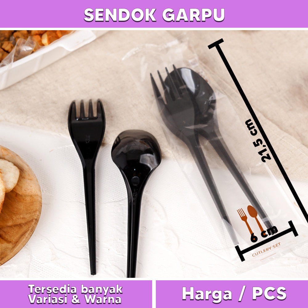 Sendok Garpu Plastik Set Hitam Murah / Set Sendok Garpu Plastik
