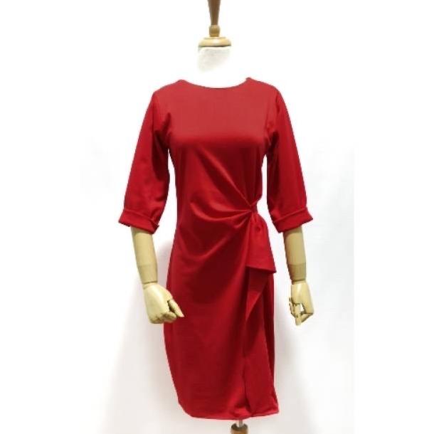 Consenso Ruffle Red Dress Women Party Korea Midi Dress Merah Wanita