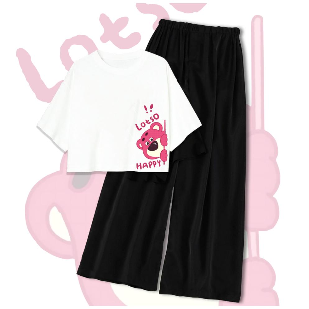 PROMO CLSTORE SETELAN BAJU REMAJA USIA 9-14 TAHUN KAOS CROP OVERSIZE DAN CELANA KULOT LOTSO HAPPY OR