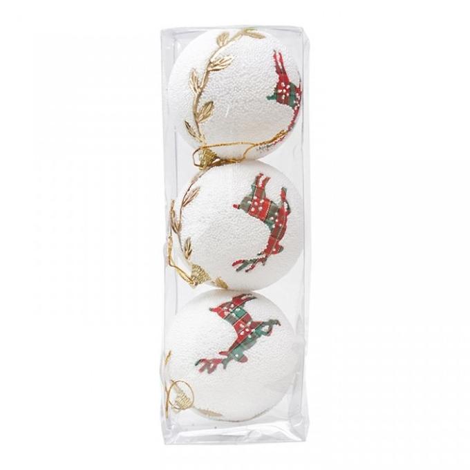 Hiasan Bola Natal Salju Rusa 8cm isi 3 - Bola Natal Putih