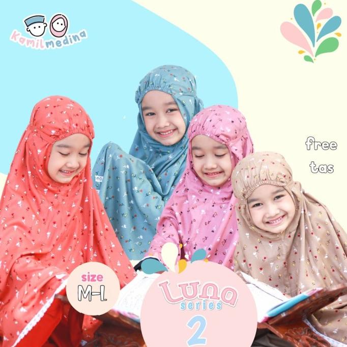 Diskon Mukena Anak Luna Series Ori Kamil Medina Bahan Rayon Adem Lembut 5-12T - Best Seller
